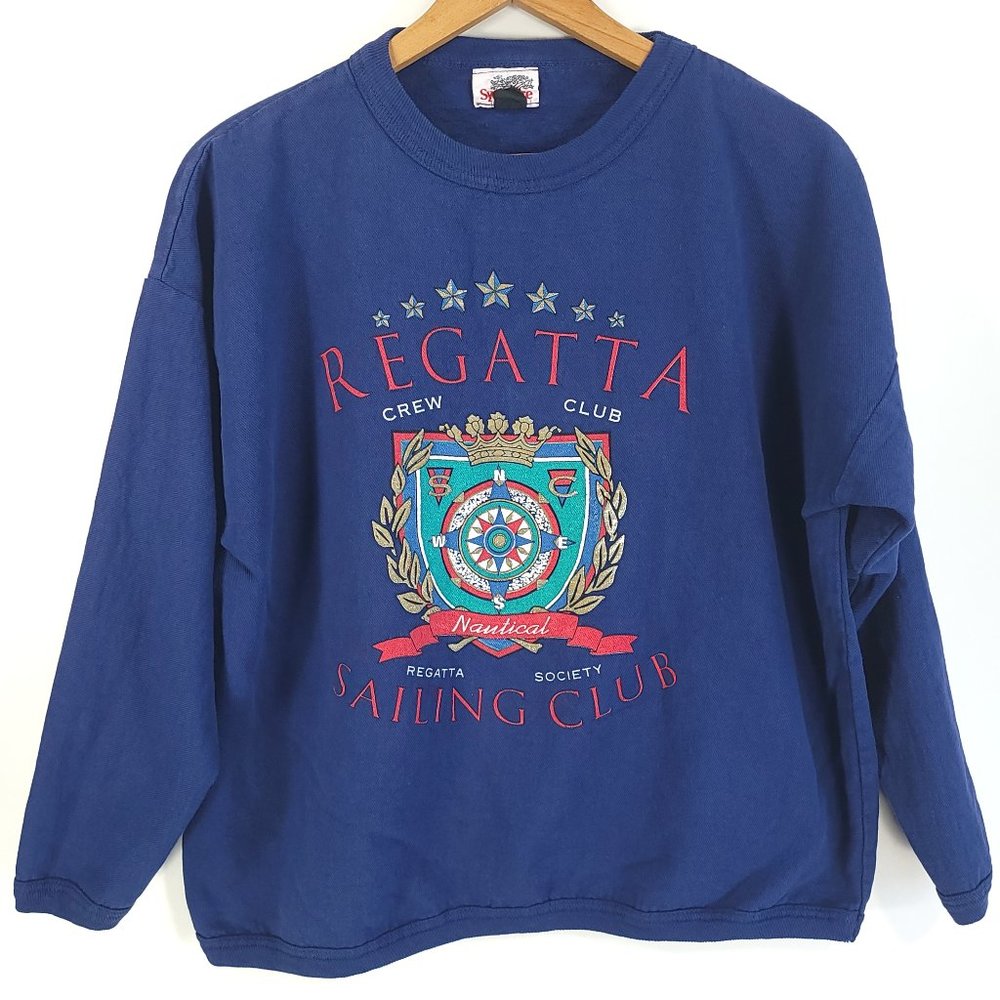 Vtg Sycamore Brand Graphic Top Sweatshirt OSFA Regatta Sailing Club Distressed